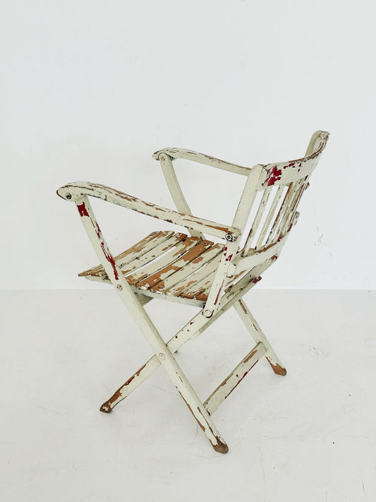 Sedia da giardino pieghevole in legno laccato, anni '40-'50