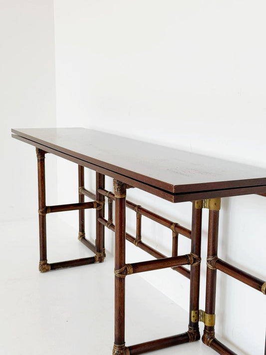 Consolle/tavolo McGuire in rovere e rattan di Lyda Levi (anni '70)