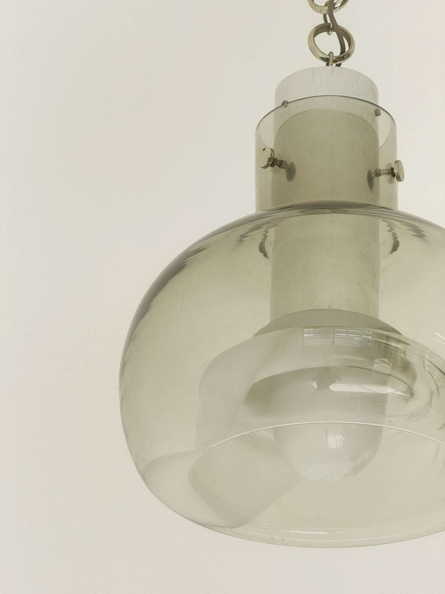 Smoked glass pendant lamp with internal opaline decoration – Italy, 1970s