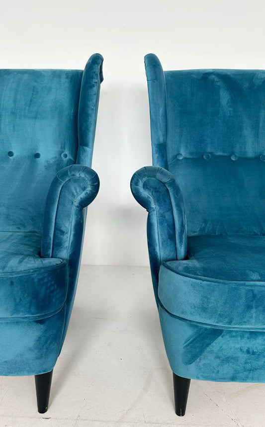 Pair of teal velvet armchairs