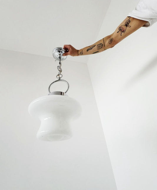 Lampadario cromo e vetro