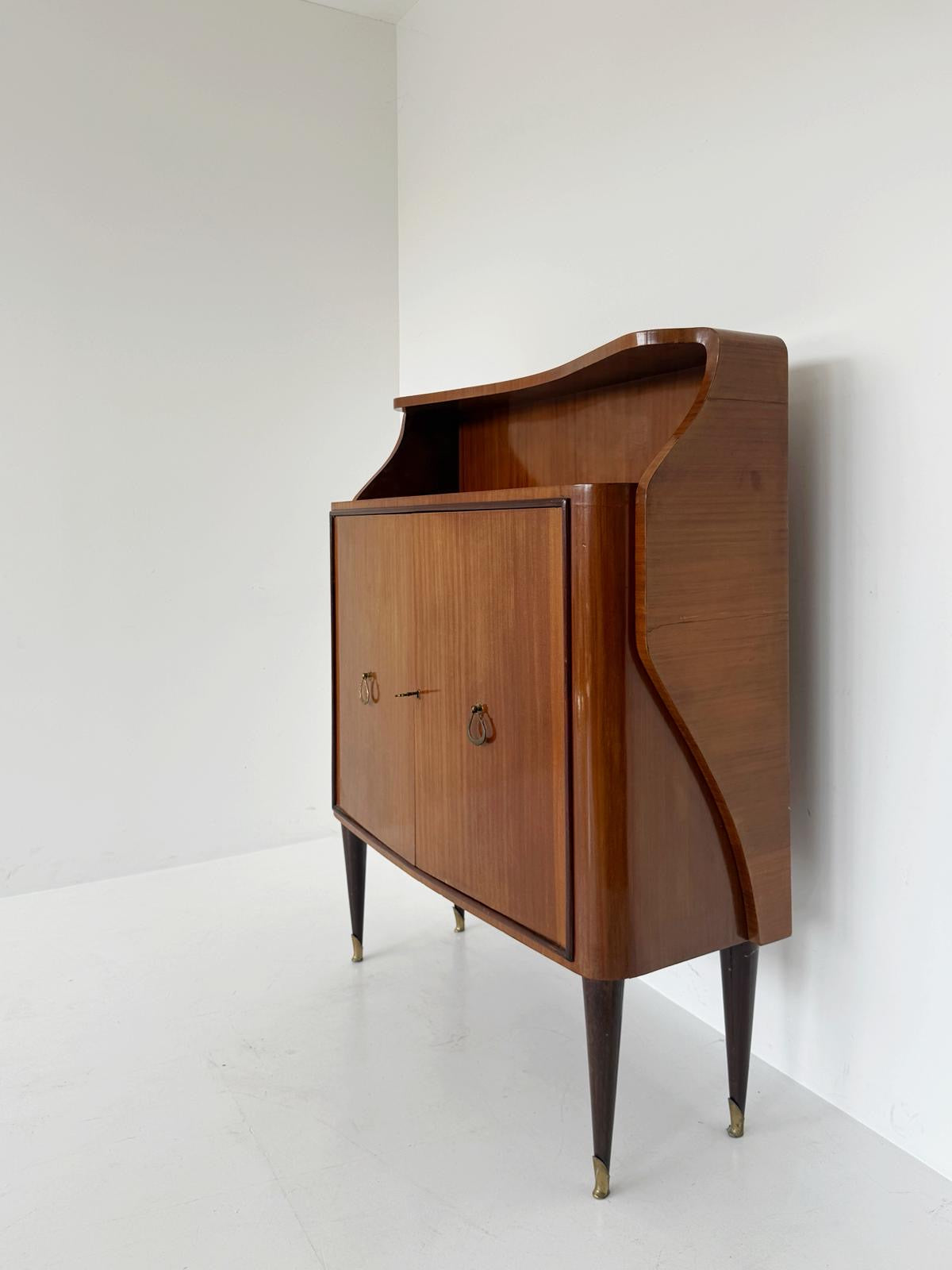 Italian Mahogany Bar Cabinet with Interior Mirrors, 1940s–1950s