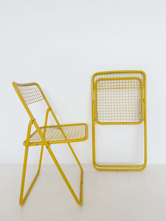 Pair of yellow Ted Net chairs by Niels Gammelgaard for Ikea 1980