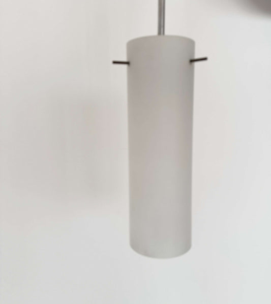 Vintage chandelier in chromed metal and frosted glass