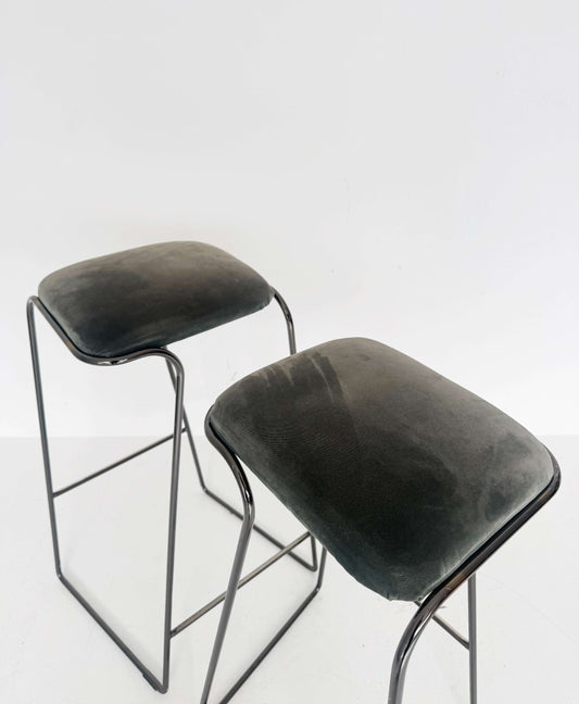 Pair of metal stools with velvet seats