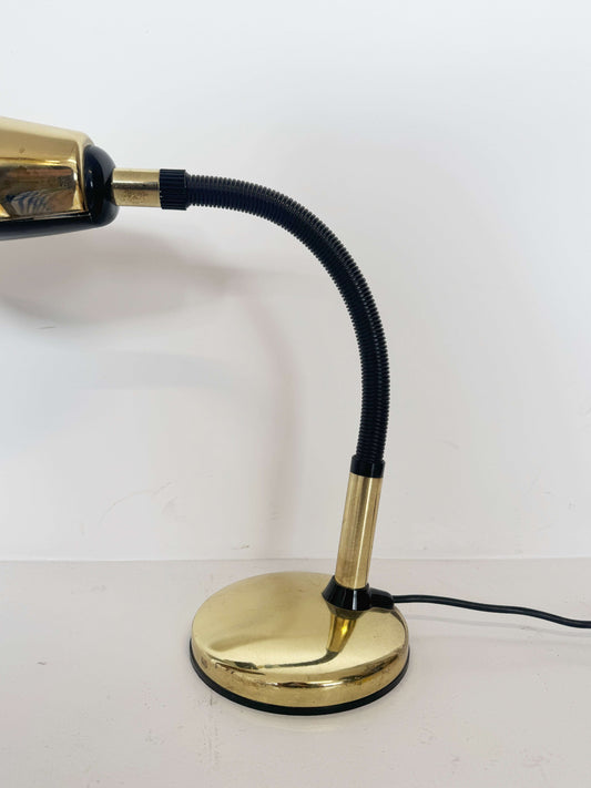Vintage Table Lamp in Gold Metal and Black Plastic – Adjustable Light