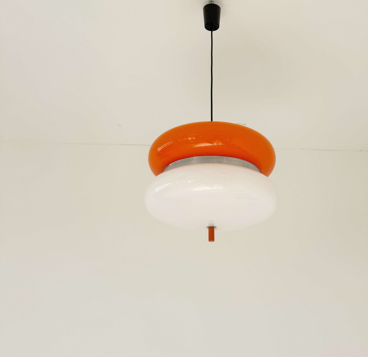 Vintage Space Age chandelier in orange and white plexiglass