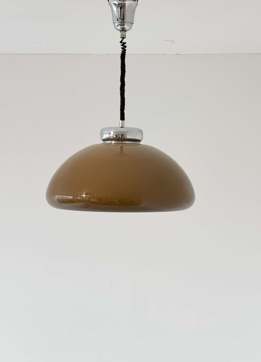 Vintage Tronconi chandelier in brown plexiglass and white glass
