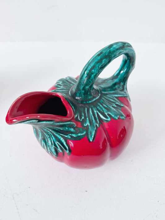 Glazed ceramic tomato-shaped pitcher
