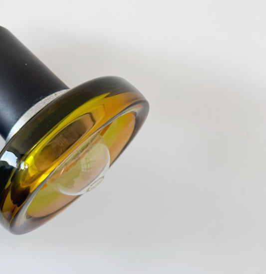 Lampada a sospensione piccola in vetro giallo e metallo