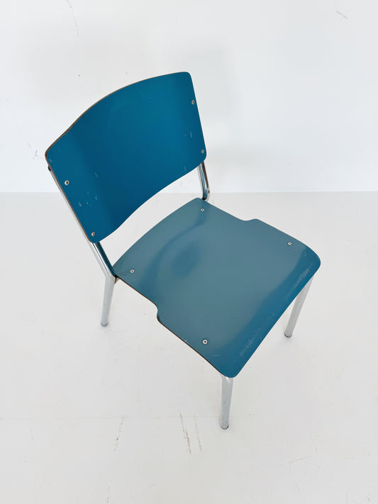 Sedia in Formica blu e metallo cromato