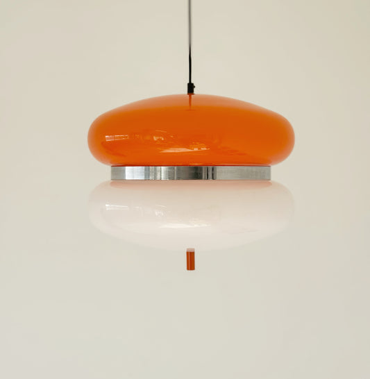 Vintage Space Age chandelier in orange and white plexiglass
