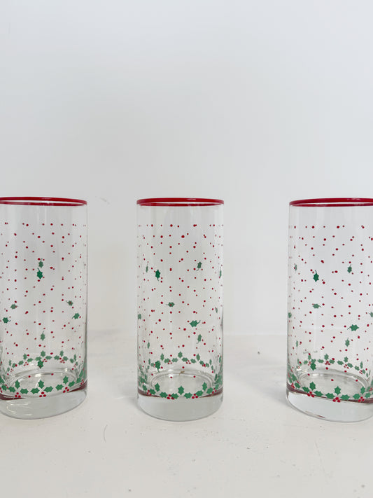 Set of vintage decorated glass glasses – 1970s/1980s