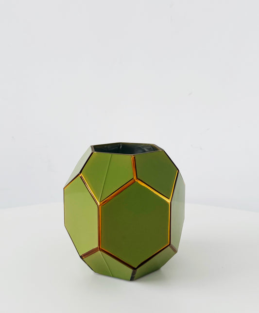 Olive green geometric vase with gold details