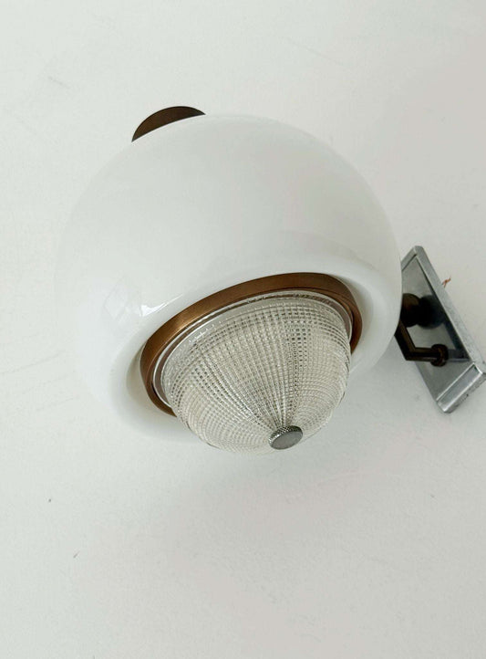 Opal glass and burnished metal wall light, 1960s