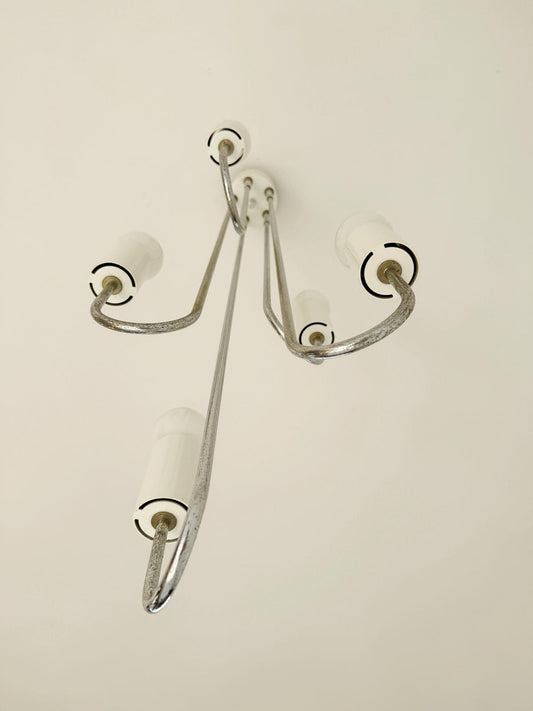 1970s-style pendant lamp in chromed metal with U-shaped stems