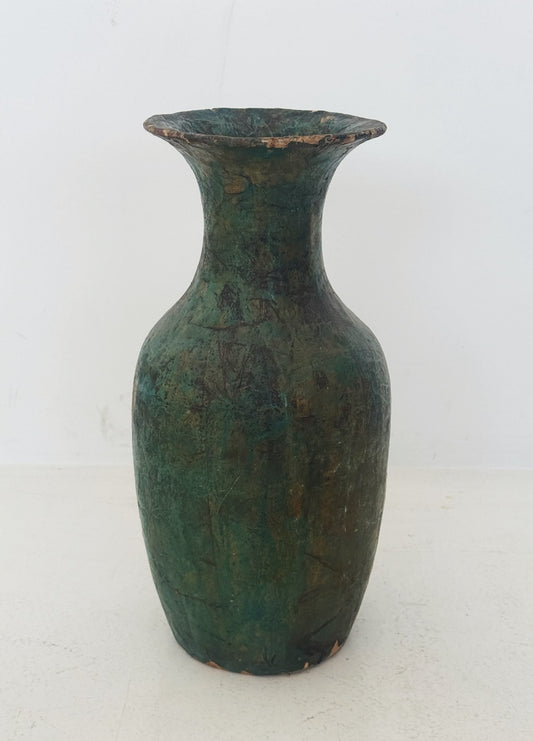 Turquoise papier-mâché vase with butterfly