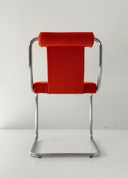 1970s chair in chromed metal and orange fabric