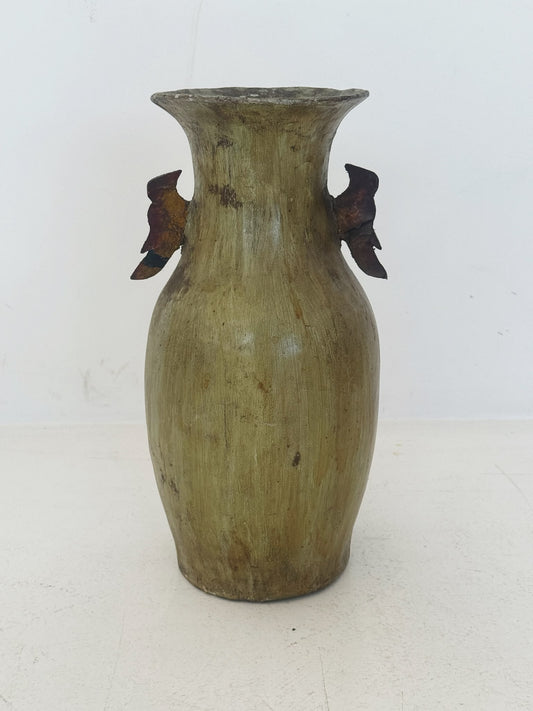 Polychrome papier-mâché vase with zoomorphic appliqués