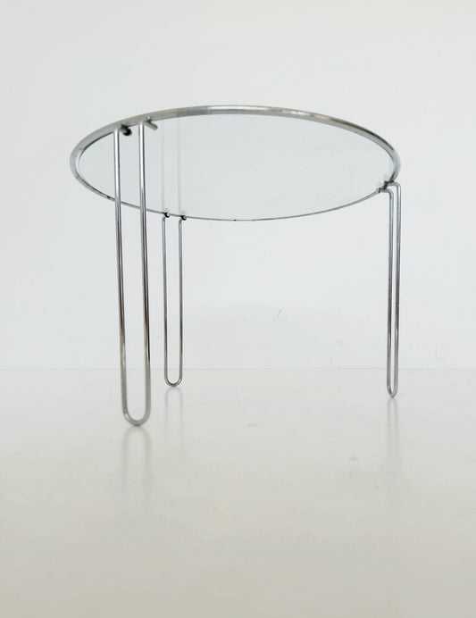 Tavolino da caffè in vetro e metallo cromato, anni '70