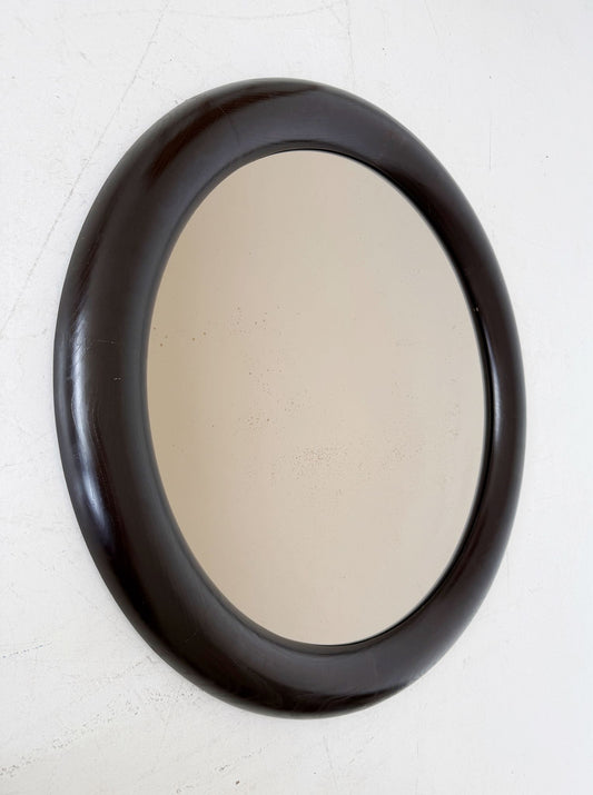 Specchio da parete anni '70 con cornice in legno e vetro fumé