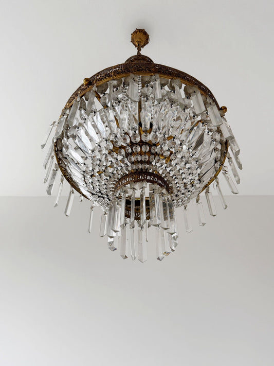 Lampadario vintage in cristallo e ottone - Stile Impero