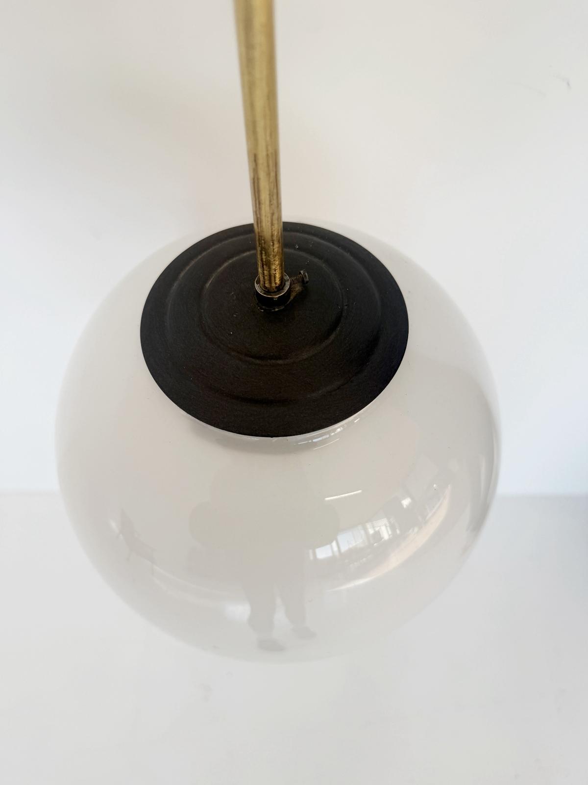 Vintage pendant lamp with spherical opal glass diffuser