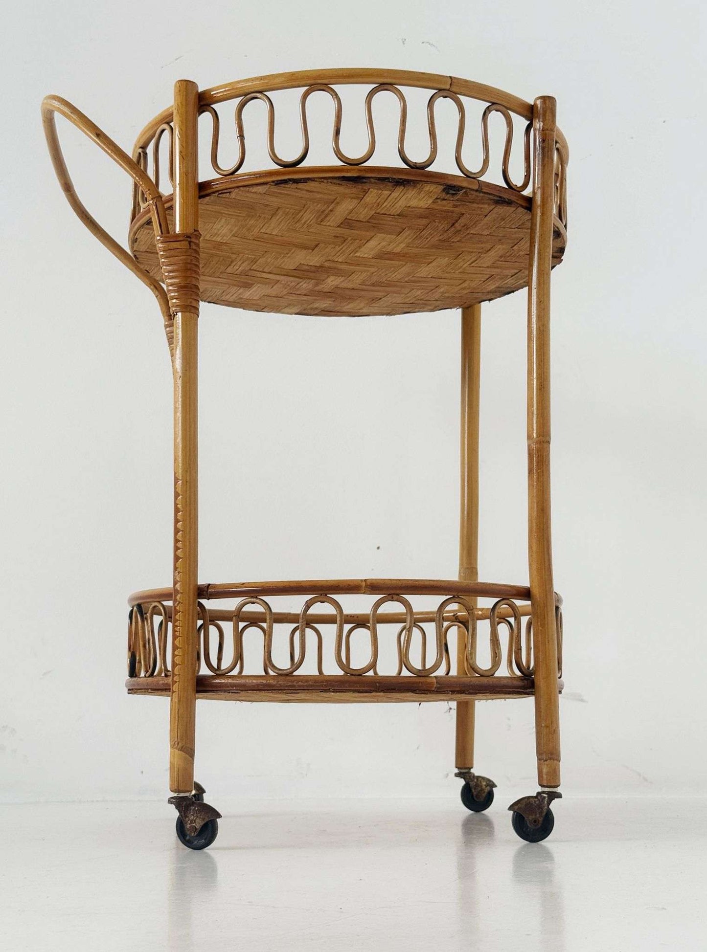 Bamboo and woven rattan serving trolley, 1960s–1970s