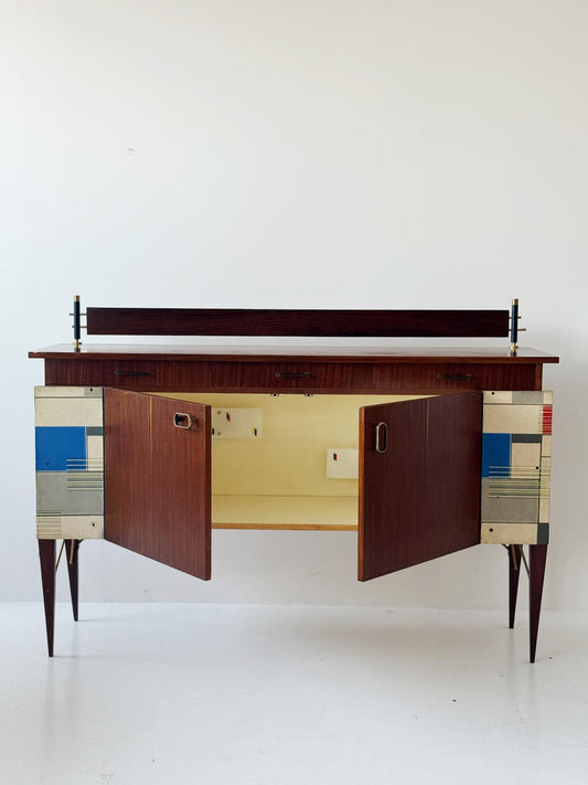 Credenza italiana degli anni '50 in mogano impiallacciato