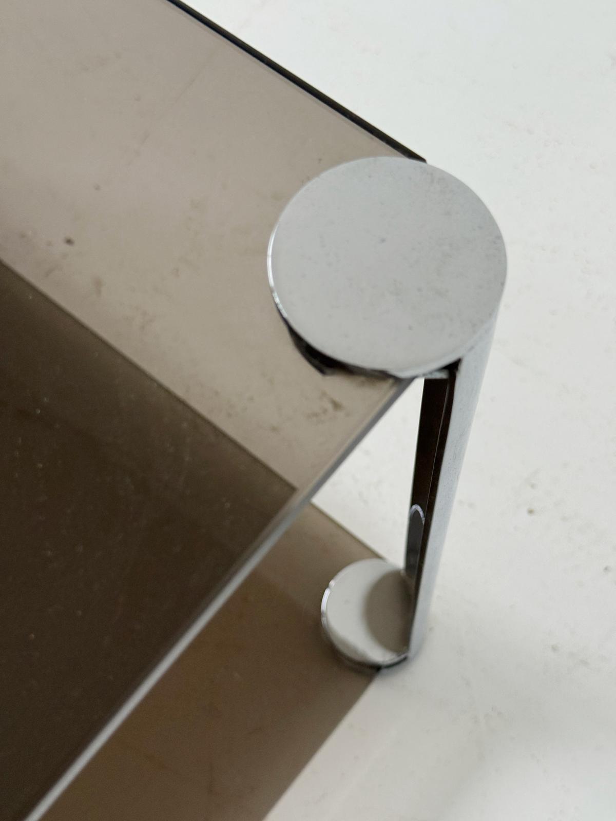 Vintage Smoked Glass and Chromed Metal Coffee Table – 1970s