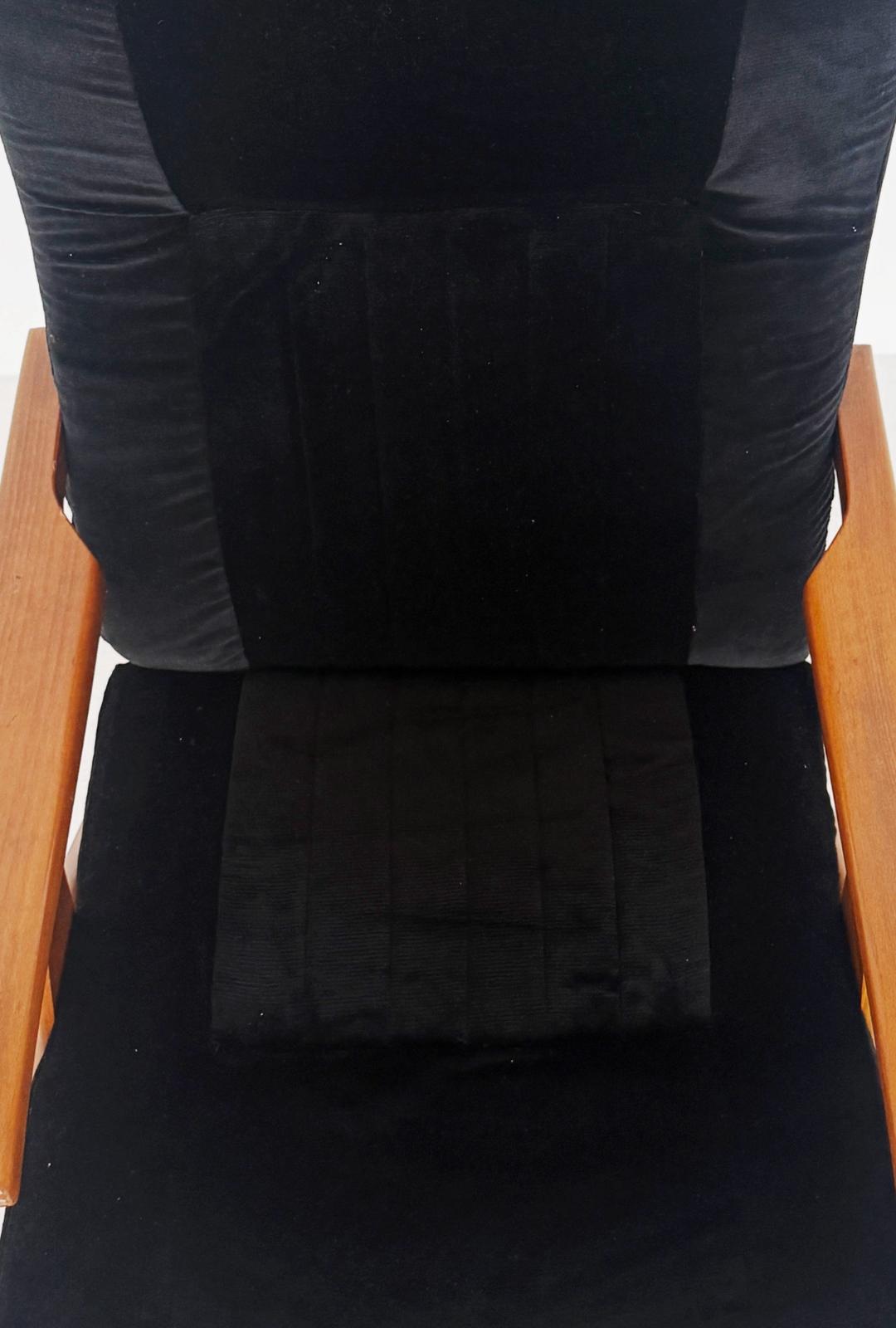 Italian Reclining Chair in Solid Wood and Black Velvet, High Back, 1960s