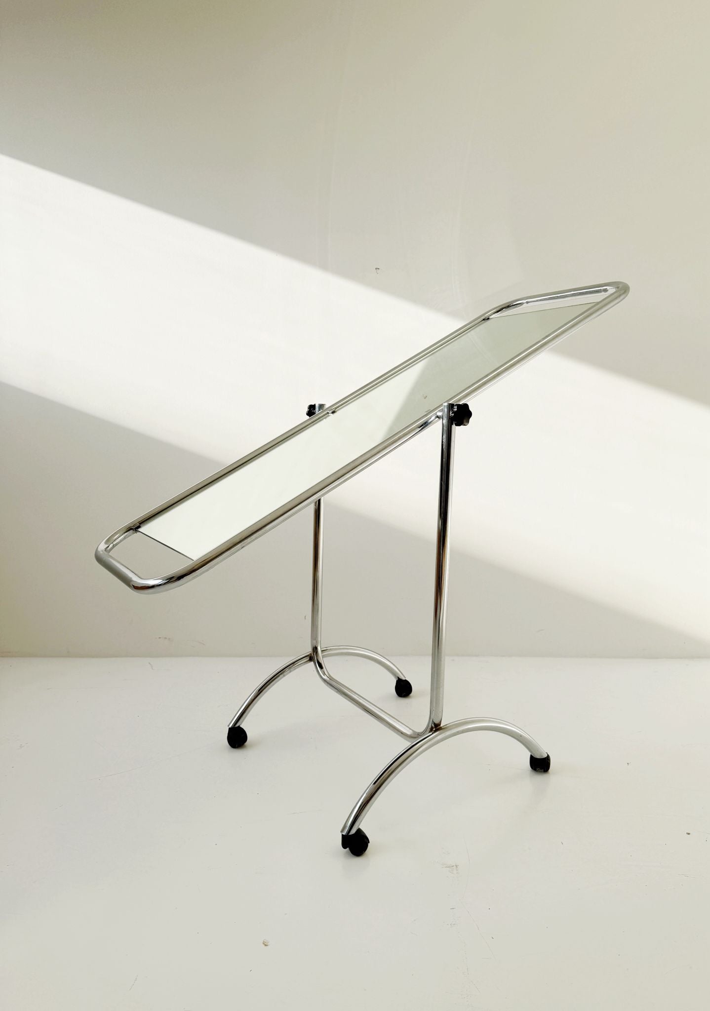 Adjustable floor mirror with chromed steel frame, Italy, 1970s.