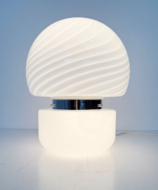 Lampada da tavolo in vetro satinato e vetro a spirale (anni '70-'80)