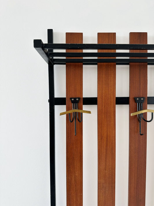 Coat rack with wooden strips