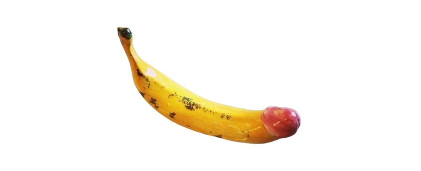 provocante scultura contemporanea banana di ceramica, pop art