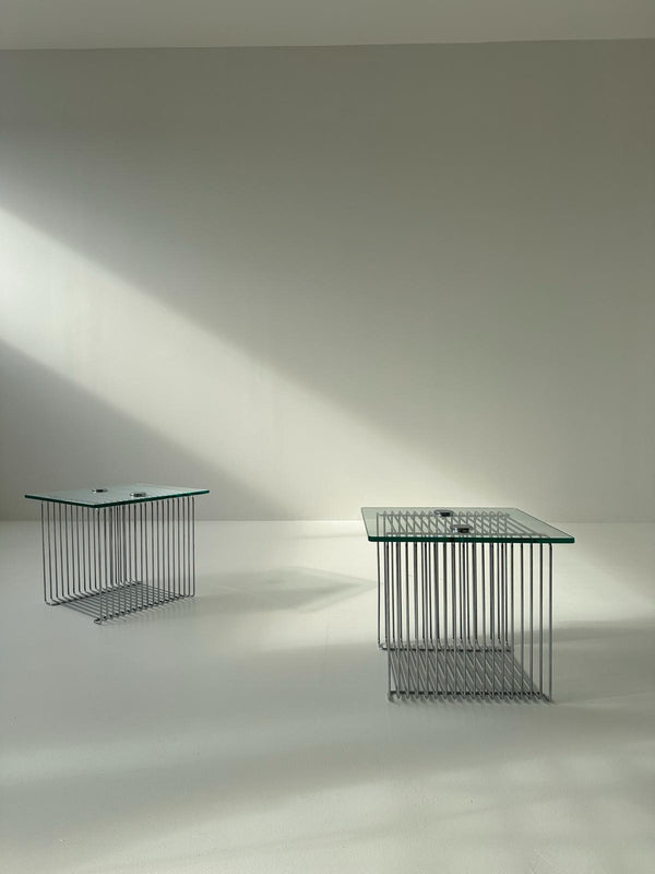 Pair of chrome and glass coffee table