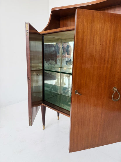 Italian Mahogany Bar Cabinet with Interior Mirrors, 1940s–1950s