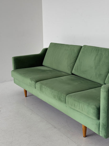 Sage Green Velvet Three-Seater Sofa – 1960s
