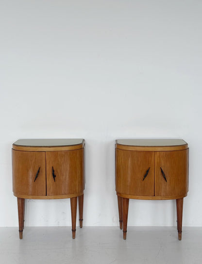 Pair of Curved Nightstands with Glass Tops – Italy, 1950s