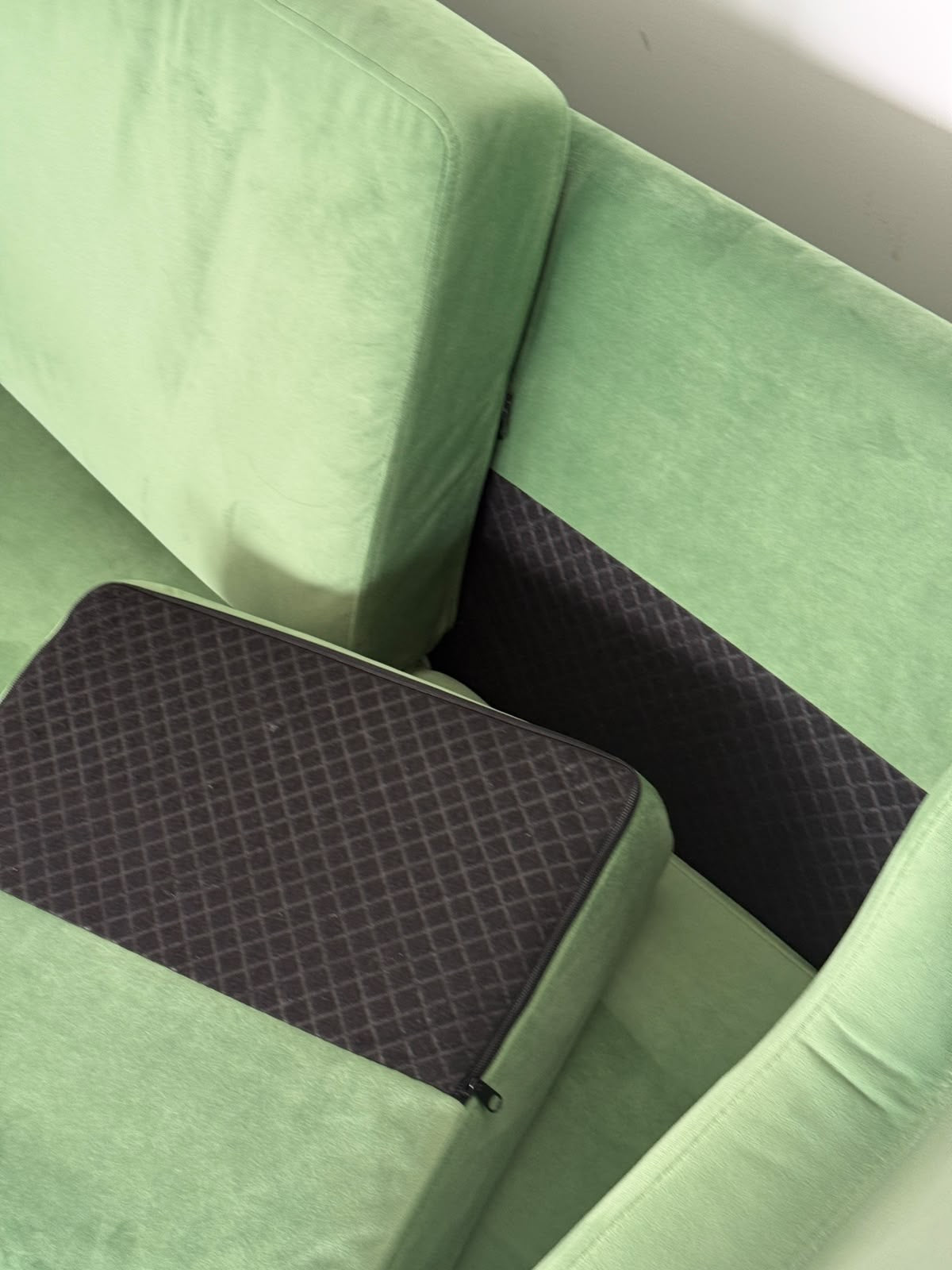 Sage Green Velvet Three-Seater Sofa – 1960s