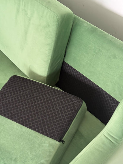 Sage Green Velvet Three-Seater Sofa – 1960s