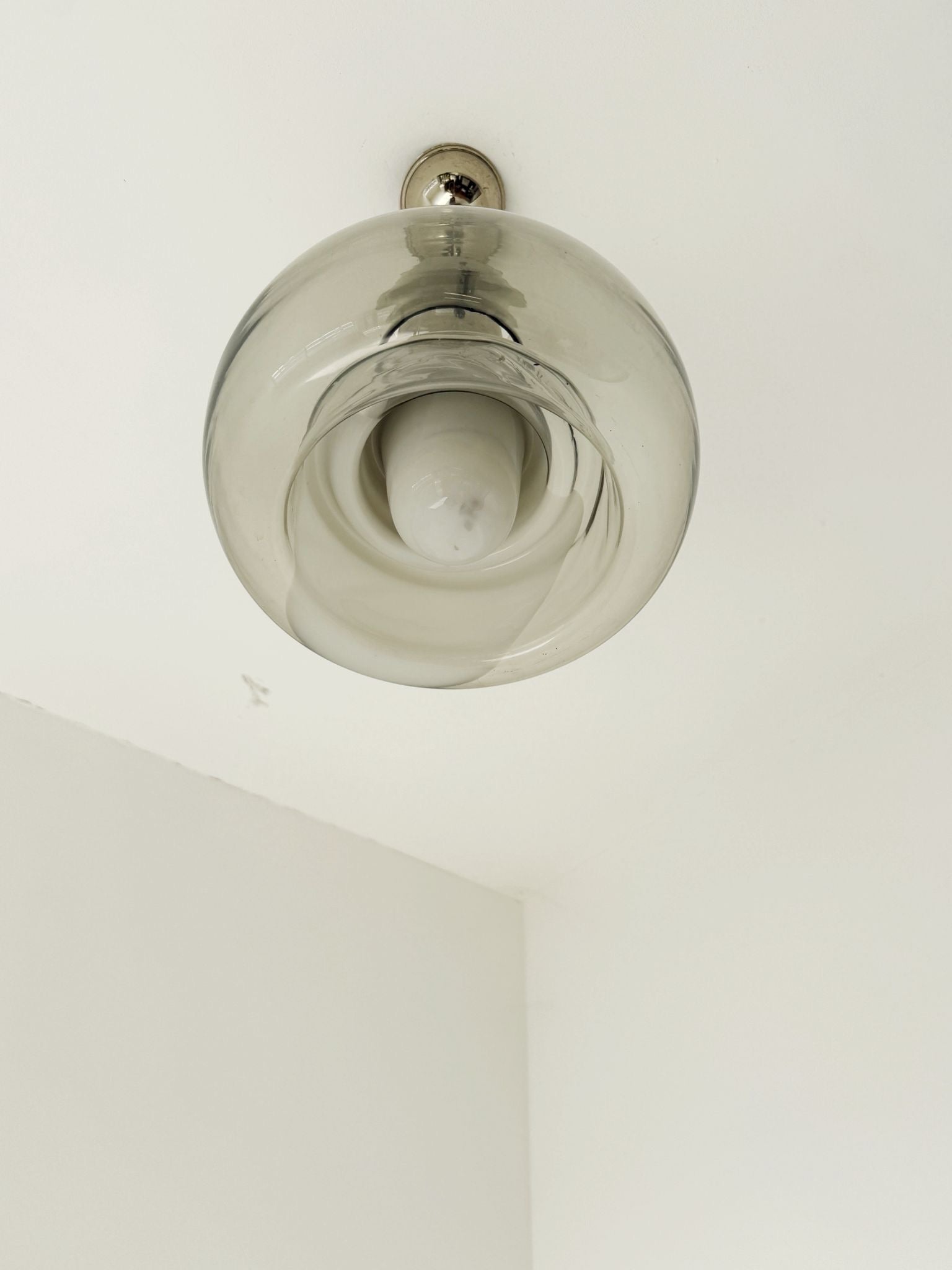 Smoked glass pendant lamp with internal opaline decoration – Italy, 1970s