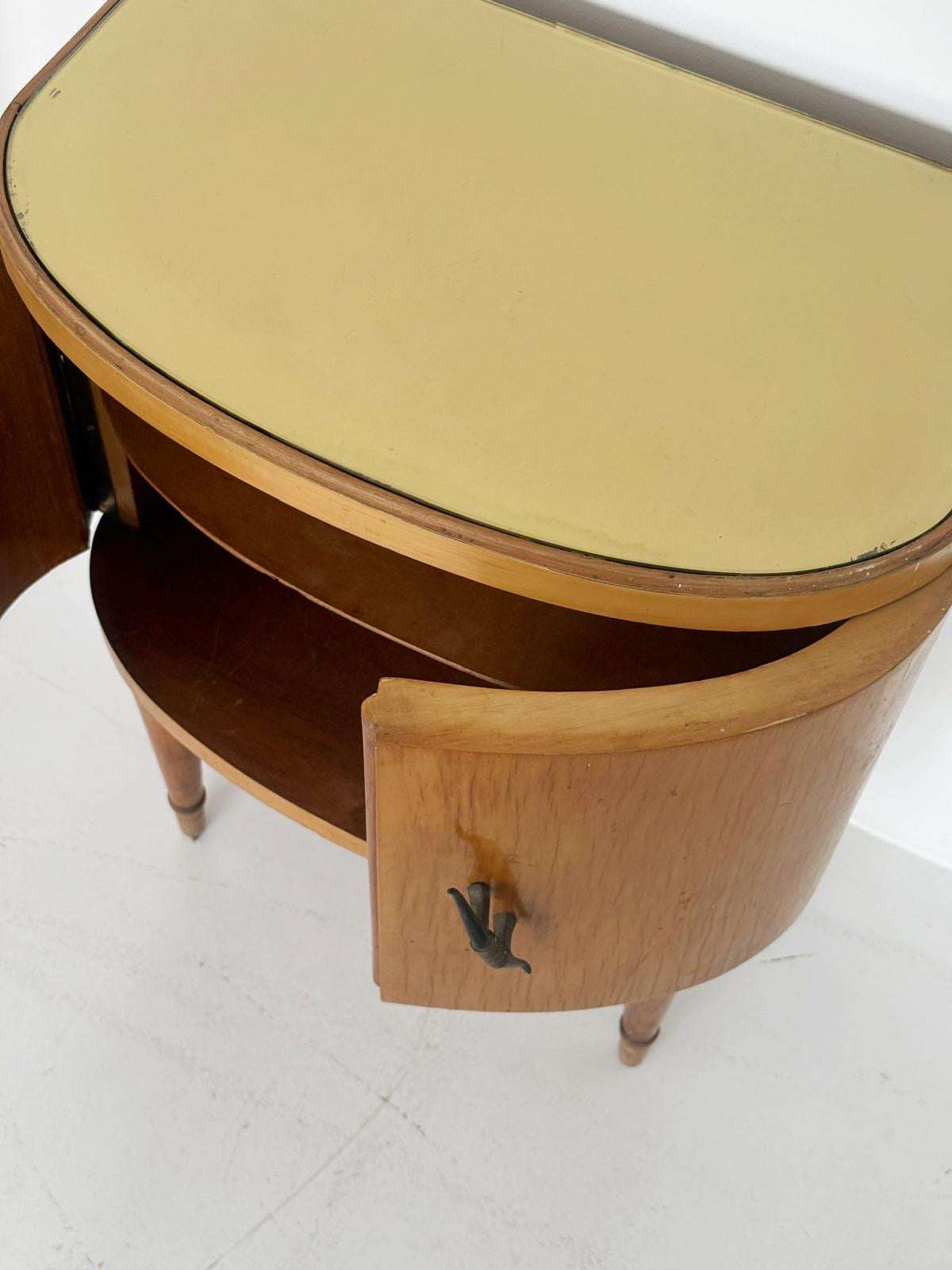 Pair of Curved Nightstands with Glass Tops – Italy, 1950s