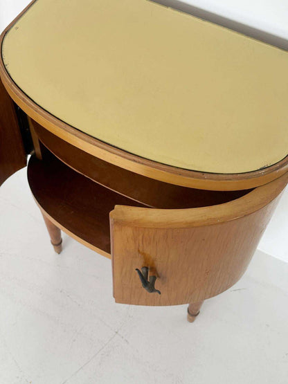 Pair of Curved Nightstands with Glass Tops – Italy, 1950s