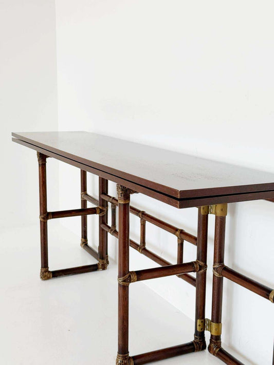 McGuire oak and rattan console/table by Lyda Levi (1970s)