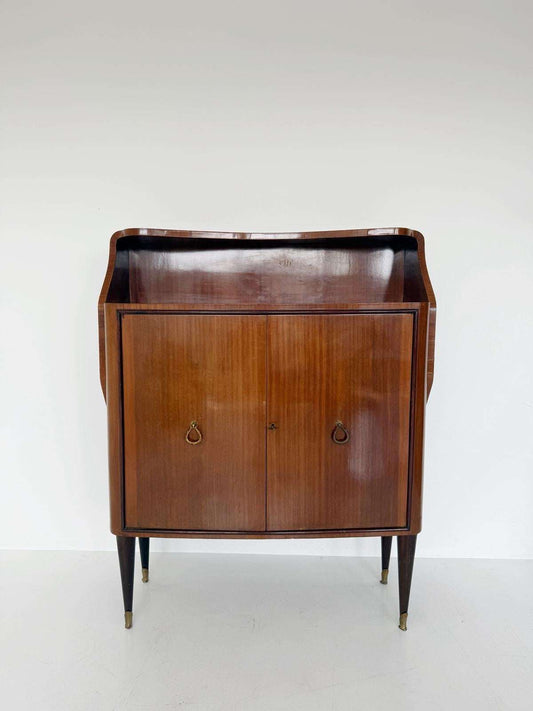 Italian Mahogany Bar Cabinet with Interior Mirrors, 1940s–1950s