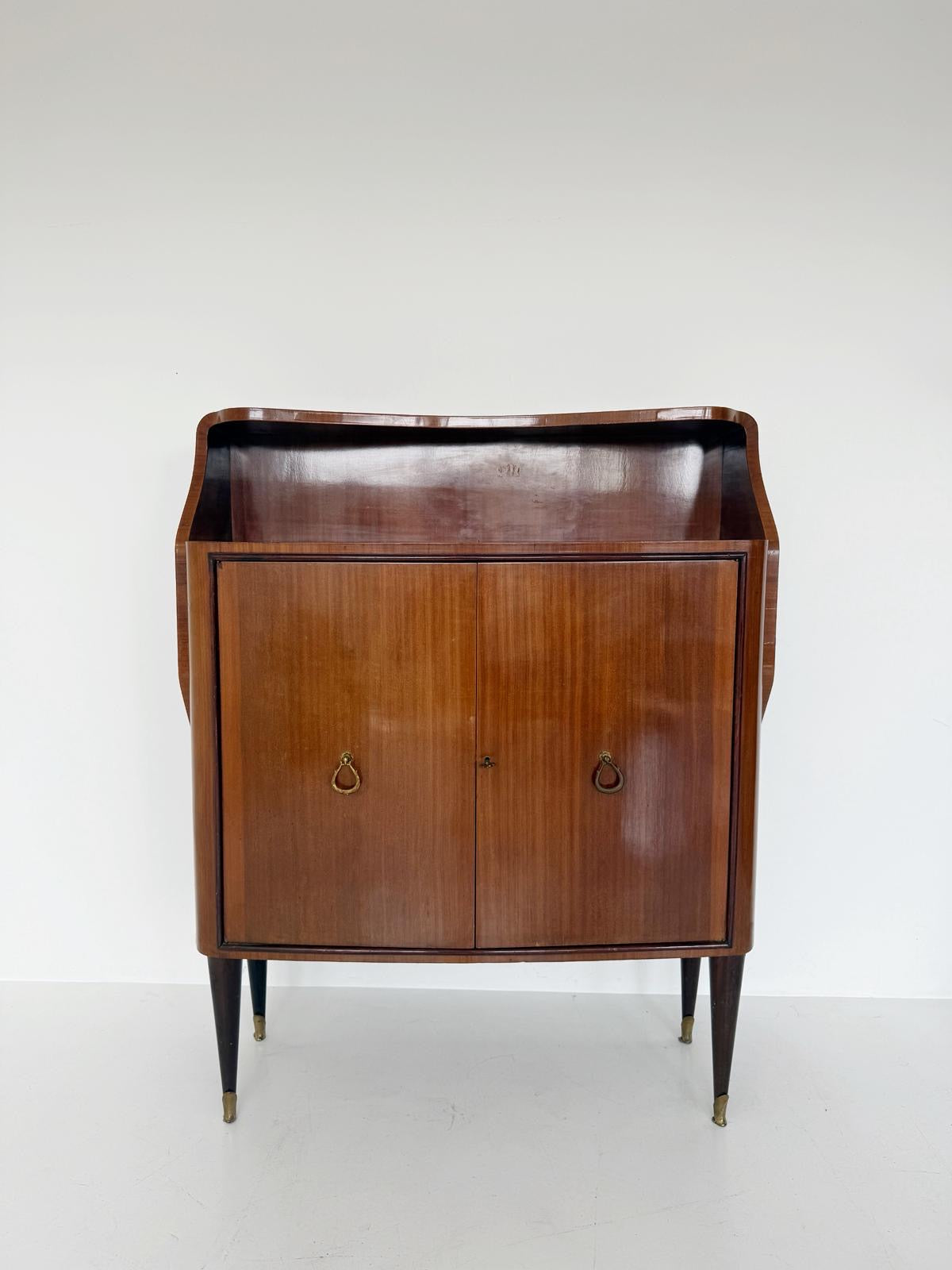 Italian Mahogany Bar Cabinet with Interior Mirrors, 1940s–1950s