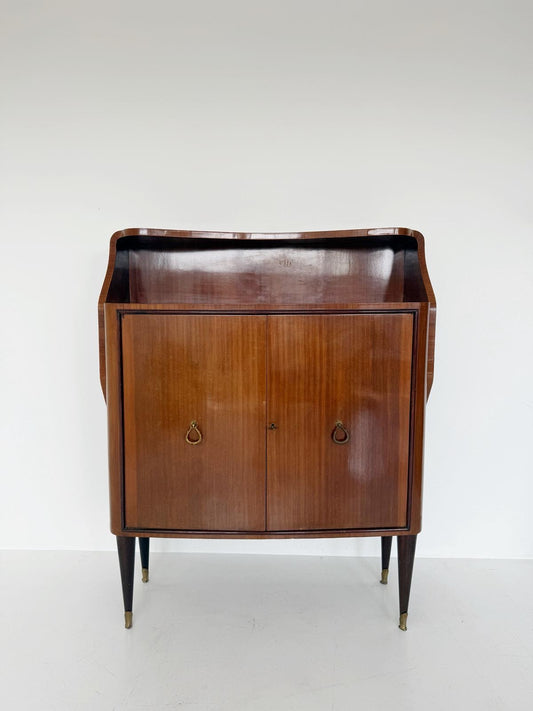 Mobile bar italiano in mogano con specchi interni, anni '40-'50