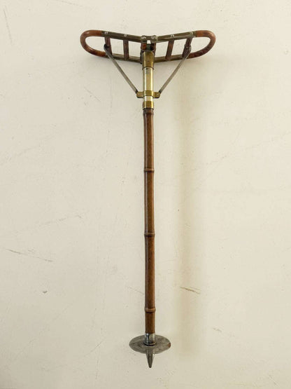 Vintage Folding Stool Cane - Wood, Brass, and Metal