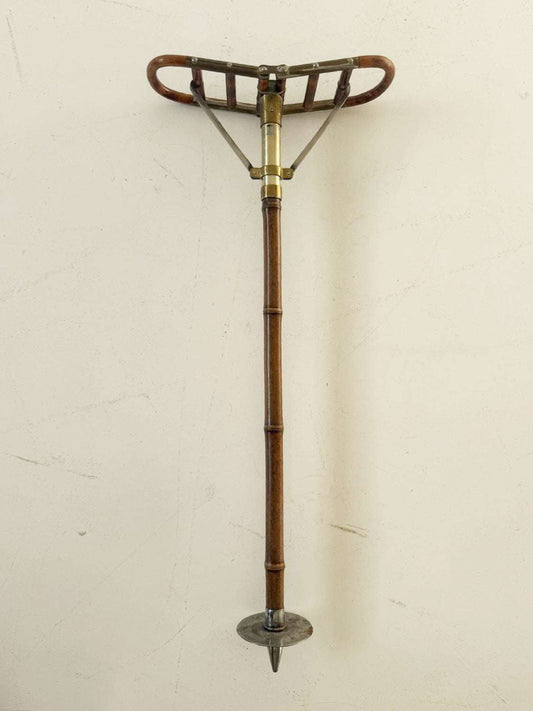 Vintage Folding Stool Cane - Wood, Brass, and Metal